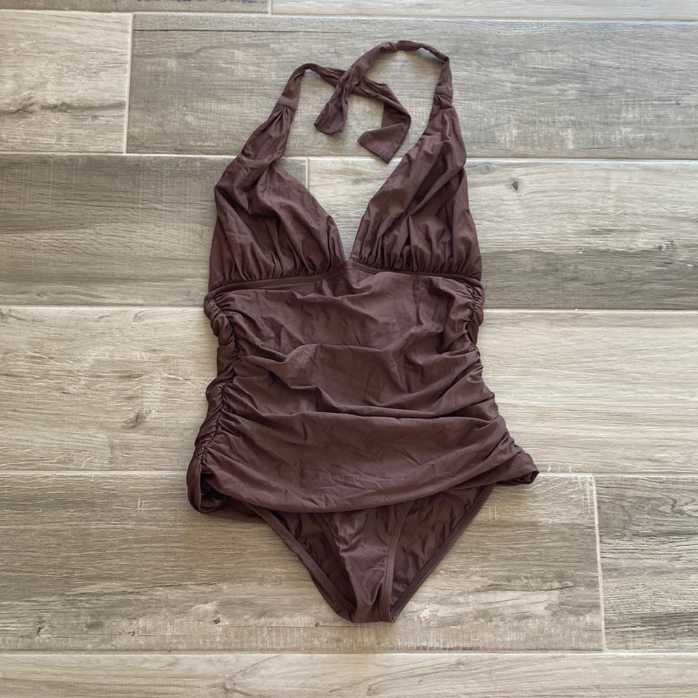 St. John 10 halter tie neck ruched one piece swimsuit